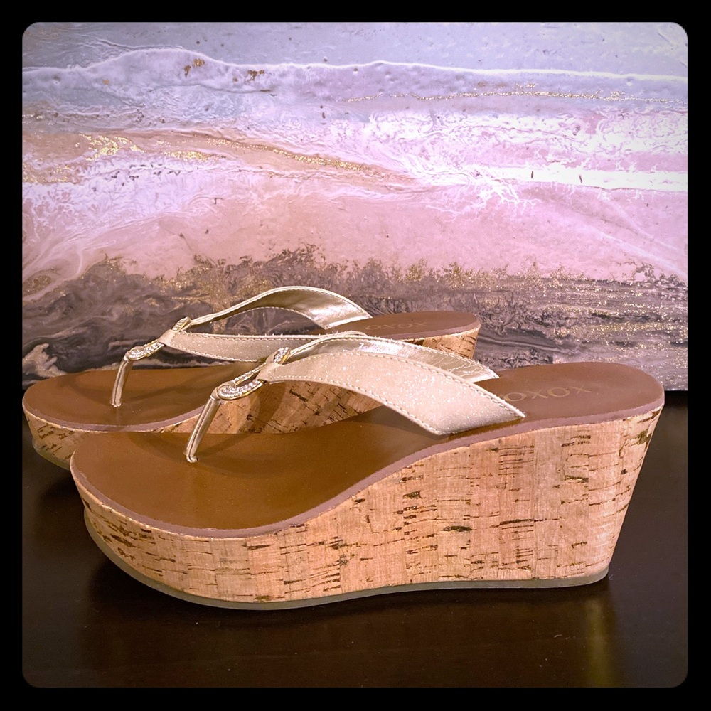 XOXO Platform Cork Wedge Thong Flip Flops
